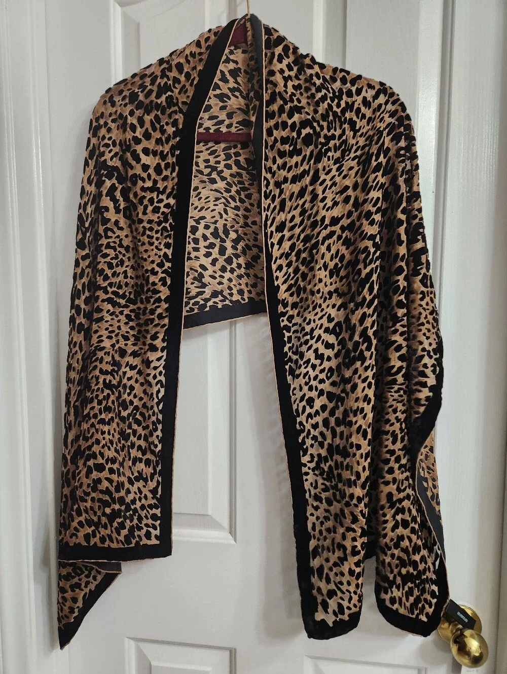 Avenue Plus Size Leopard Print Sheer Burnout Scarf Wrap Trimmed Edge